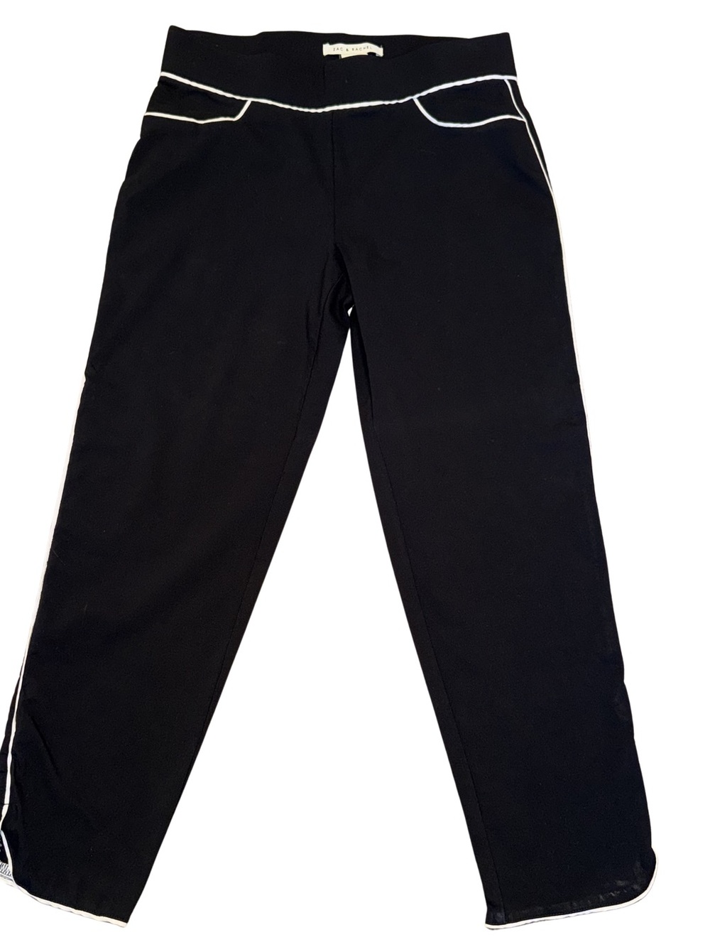 Zac & Rachel Cropped Pants 8 Black White Piping Pull On Stretch Slim Trousers M